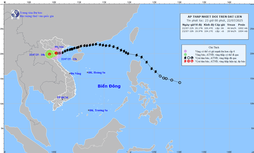 Áp thấp nhiệt đới di chuyển theo hướng Tây với tốc độ 5 - 10 km/giờ