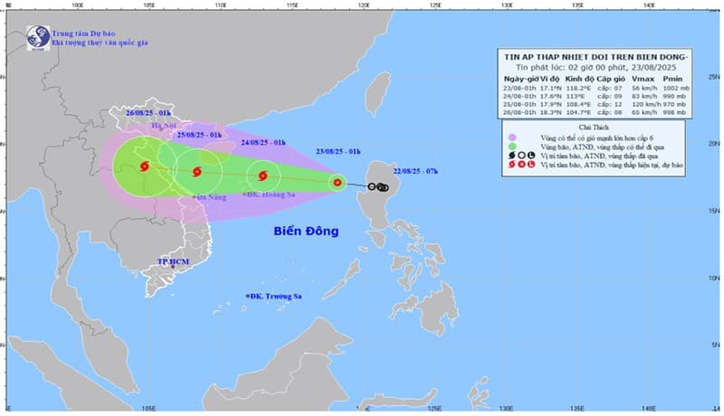 Áp thấp nhiệt đới, gió giật cấp 9 ở khu vực Bắc Biển Đông