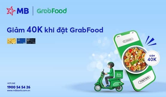 Giảm ngay 40,000 VNĐ tại GrabFood cho thẻ MB Visa