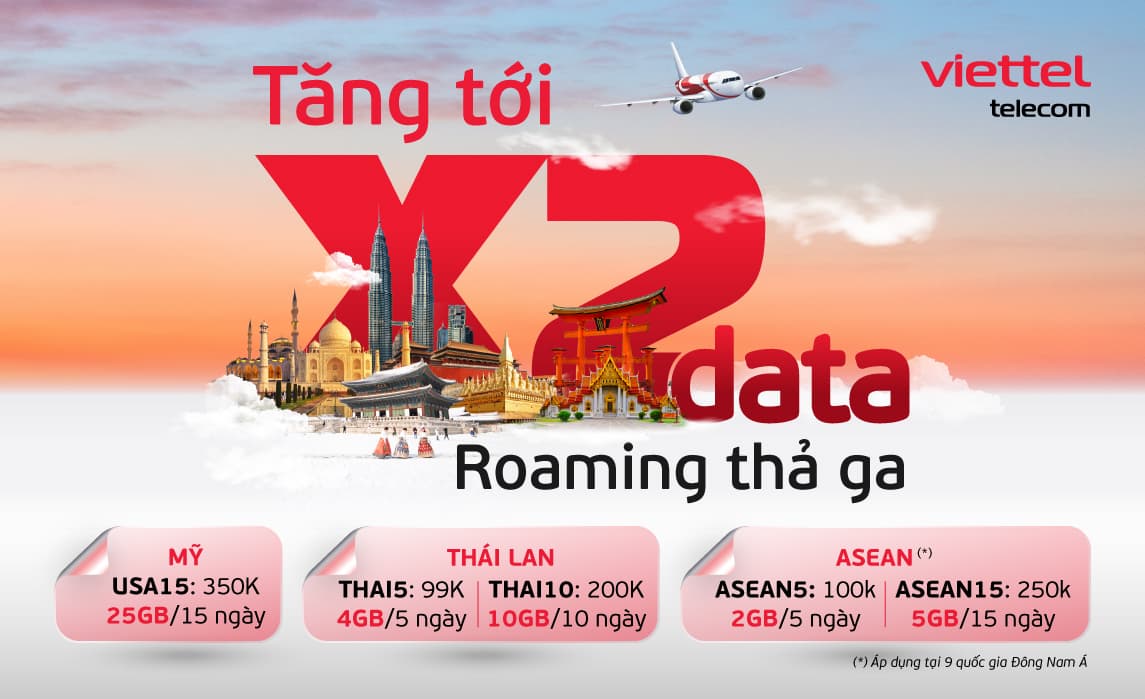 Viettel tăng tới gấp đôi lưu lượng data roaming tại Mỹ, Thái Lan và 9 quốc gia Đông Nam Á