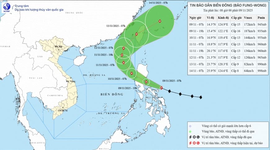 Fung-Wong mạnh lên thành siêu bão