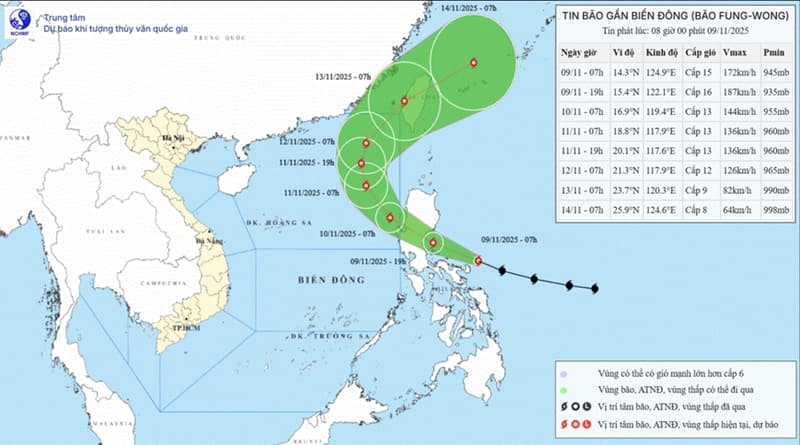 Fung-Wong mạnh lên thành siêu bão