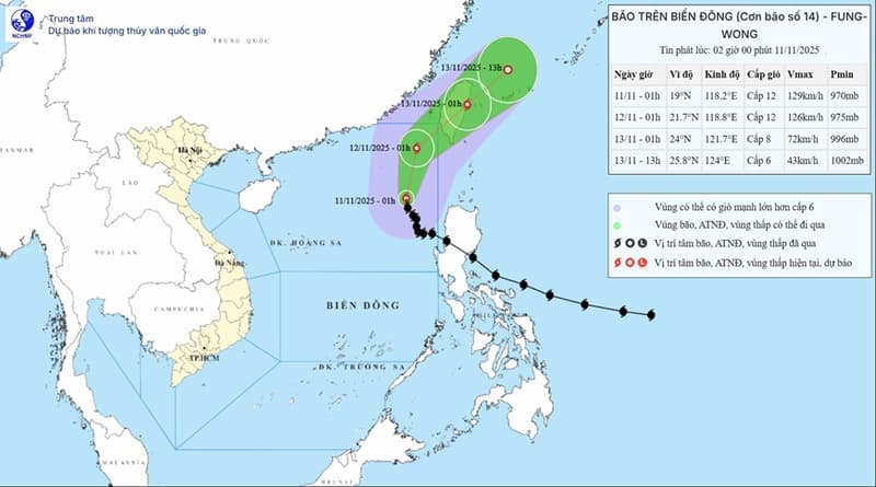 Bắc Bộ giảm mưa, bão số 14 giật cấp 15 trên Biển Đông