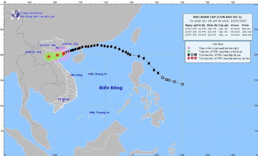 Bão số 3 cách Hải Phòng khoảng 60 km về phía Đông Nam