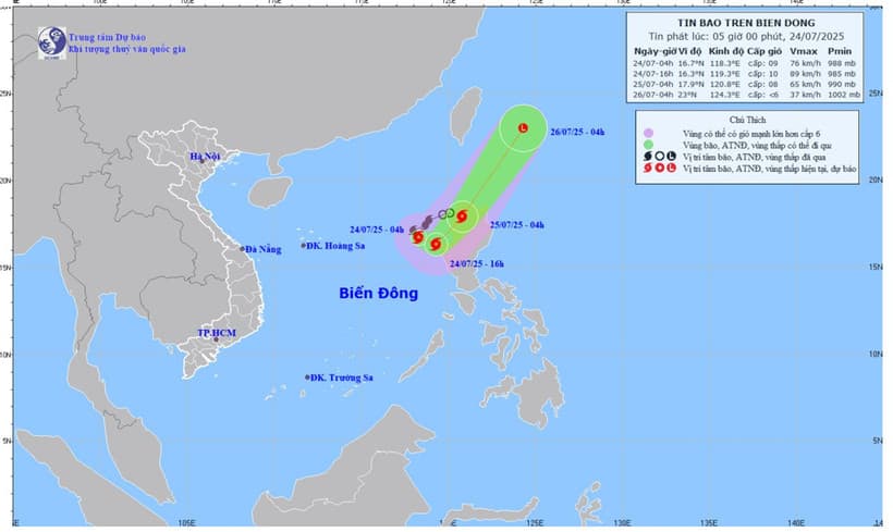 Bão số 4, giật cấp 11, ở phía đông khu vực Bắc Biển Đông