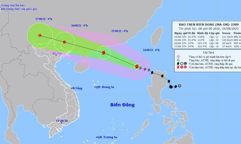 Bão giật cấp 14 di chuyển theo hướng Tây -Tây Bắc