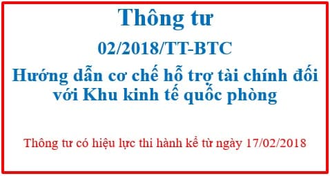 Hướng dẫn cơ chế hỗ trợ tài chính đối với Khu kinh tế-quốc phòng