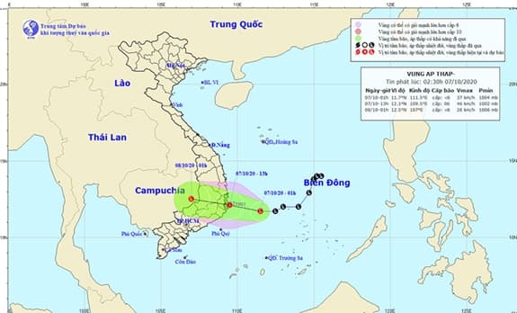 Vùng áp thấp đi vào vùng biển từ Phú Yên đến Khánh Hòa