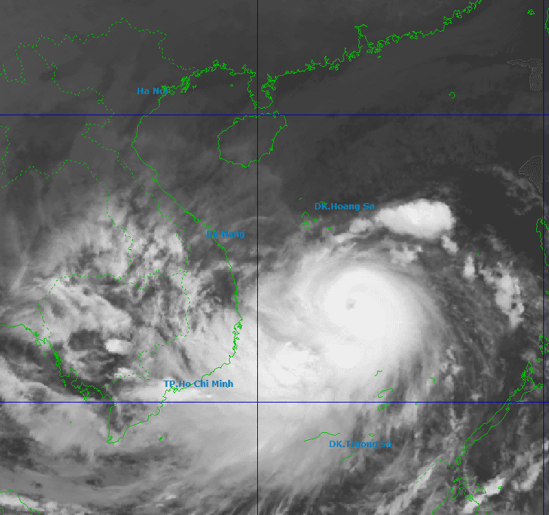 Bão Kalmaegi cách Quy Nhơn (Gia Lai) khoảng 450km về phía Đông Đông Nam, gió giật cấp 17
