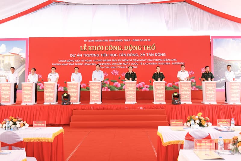 Đại tướng Nguyễn Trọng Nghĩa dự khởi công xây dựng Trường Tiểu học Tân Đông, tỉnh Đồng Tháp