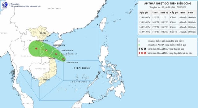 Áp thấp nhiệt đới cách đặc khu Hoàng Sa khoảng 150km