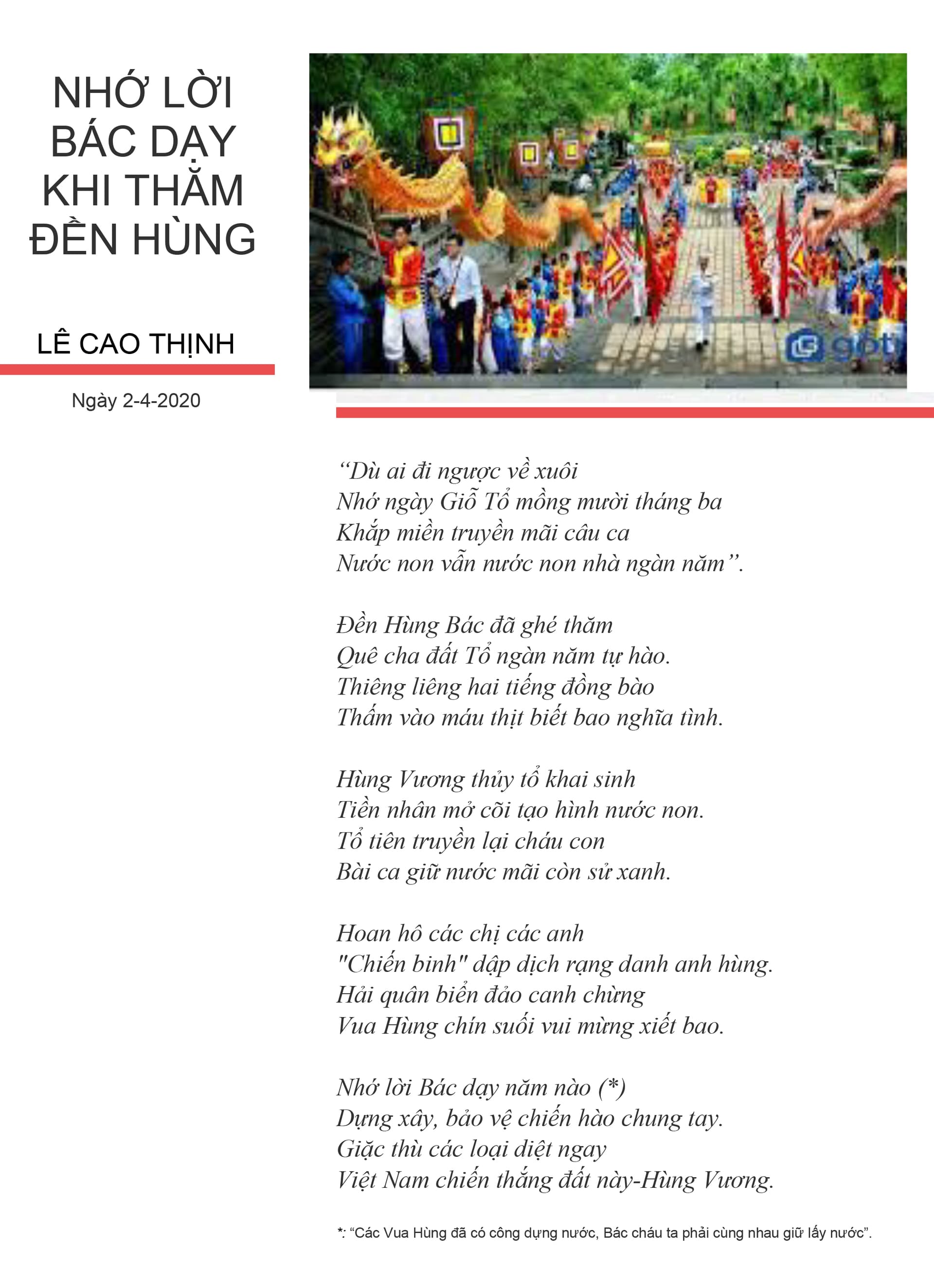 Thơ: Nhớ lời Bác dạy khi thăm Đền Hùng