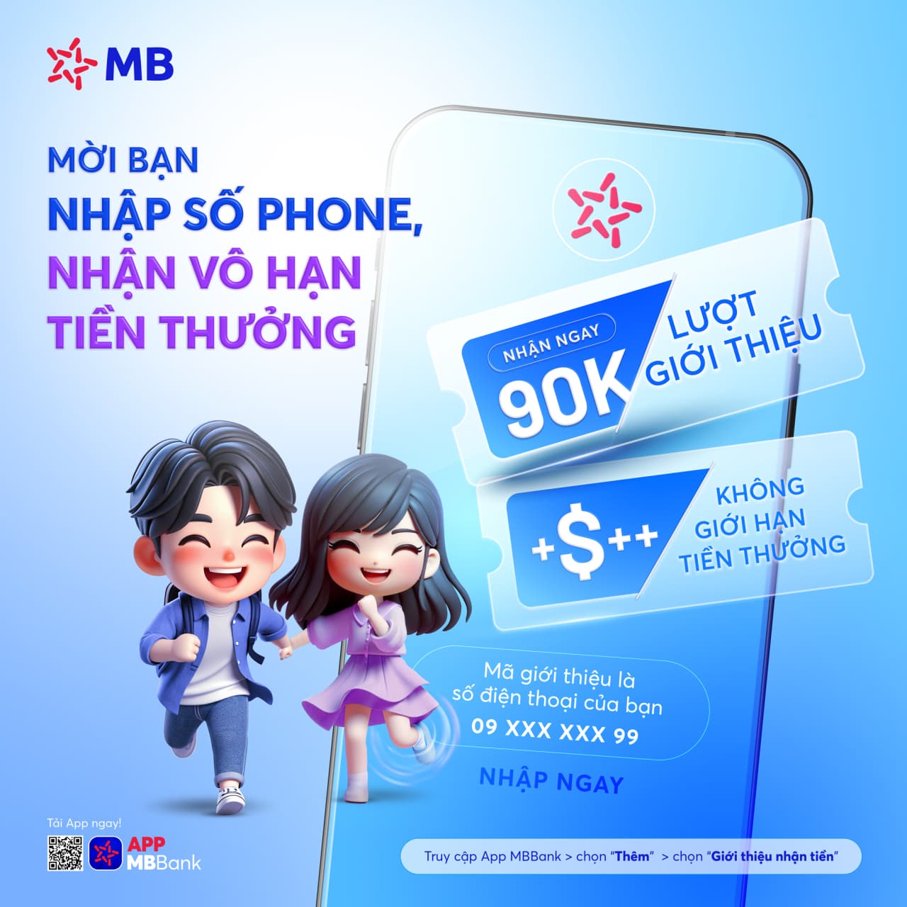 Giới thiệu bạn mới qua số điện thoại, tăng tốc độ nhận thưởng không giới hạn cùng MB