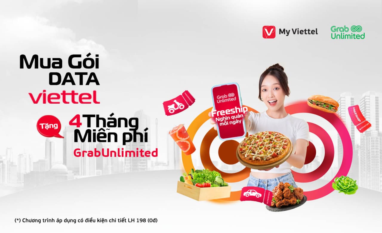 Đăng ký gói cước từ 100.000 VNĐ trên My Viettel, nhận ngay ưu đãi Grab lên tới 6.000.000 VNĐ