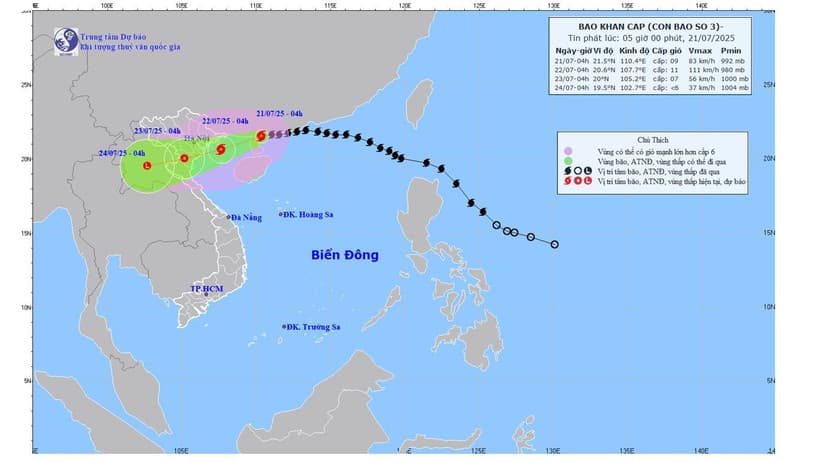 Bão số 3 sẽ vào vịnh Bắc Bộ hôm nay, tâm bão đang cách Quảng Ninh-Hải Phòng hơn 200km