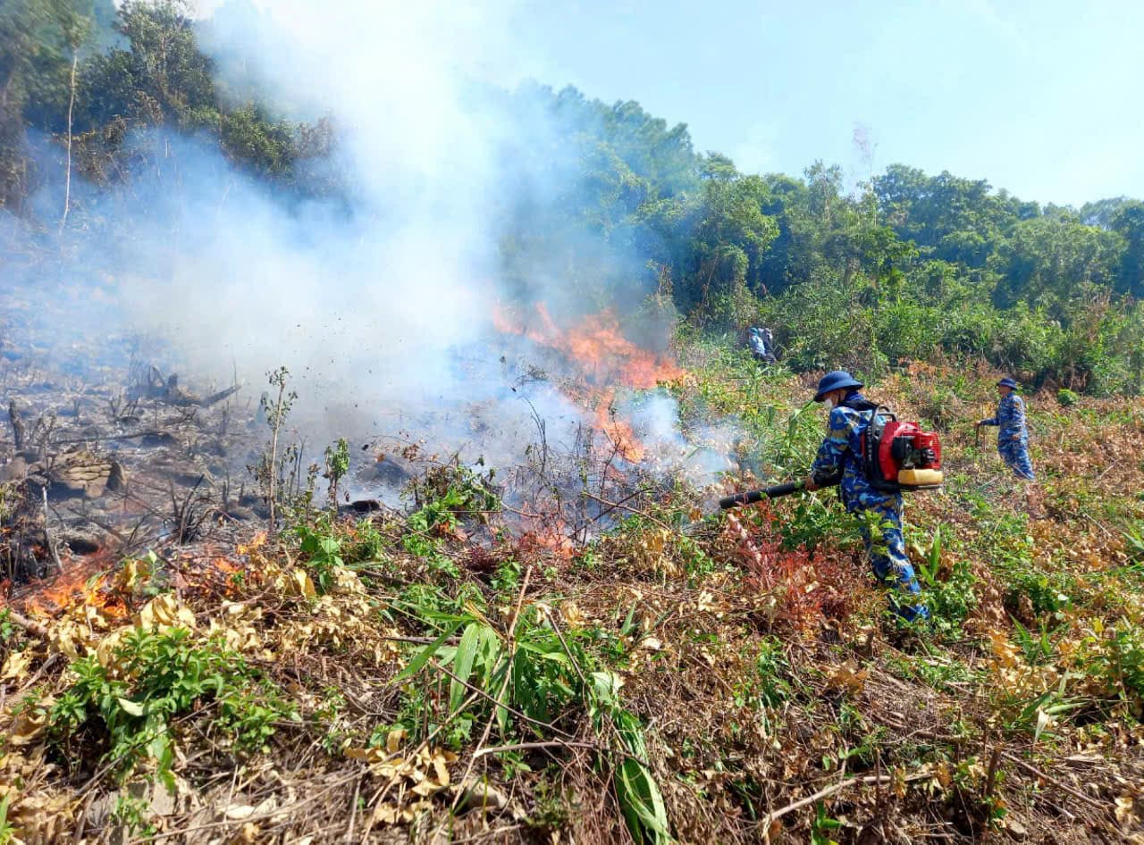 Cán bộ, chiến sĩ Vùng 3 Hải quân giúp nhân dân chữa cháy rừng