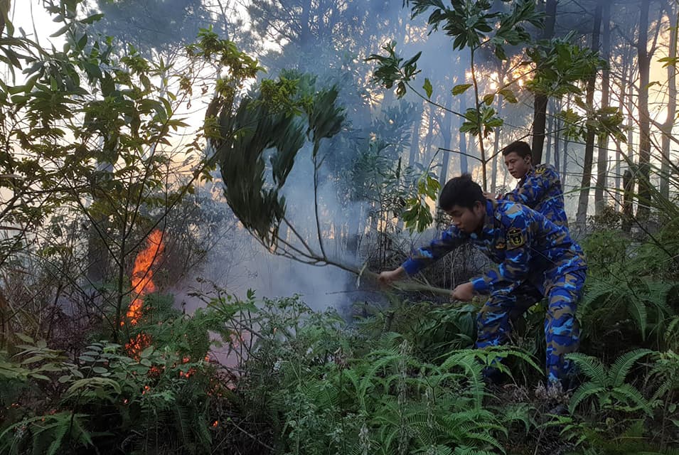 Cán bộ, chiến sĩ Trạm ra đa 500 tham gia chữa cháy rừng phòng hộ