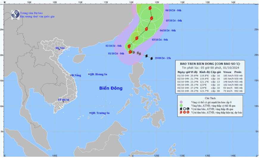 Bão Krathon đi vào Biển Đông, sức gió gần tâm bão mạnh cấp 16