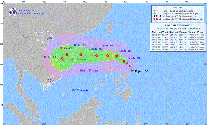 Bão Trà Mi sẽ giật cấp 15 khi vào Biển Đông