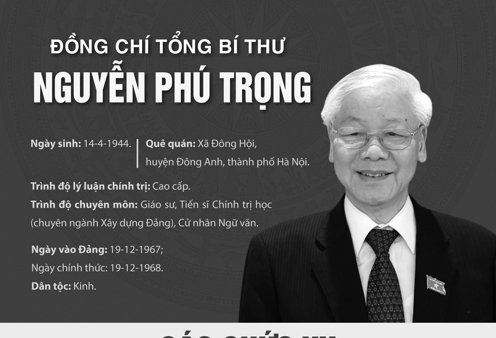 Tóm tắt tiểu sử đồng chí Nguyễn Phú Trọng - Tổng Bí thư Ban Chấp hành Trung ương Đảng Cộng sản Việt Nam