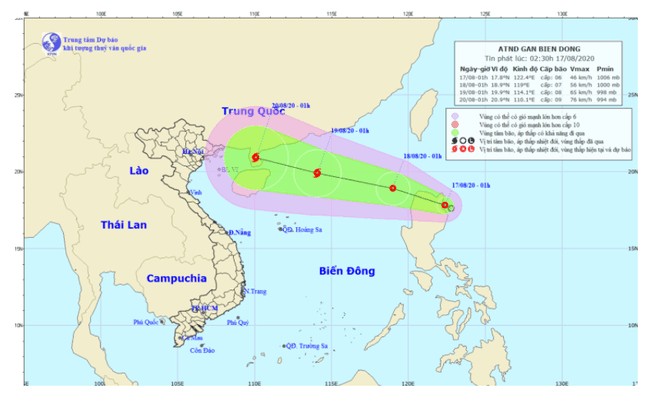 Áp thấp nhiệt đới gần Biển Đông, gió giật cấp 8