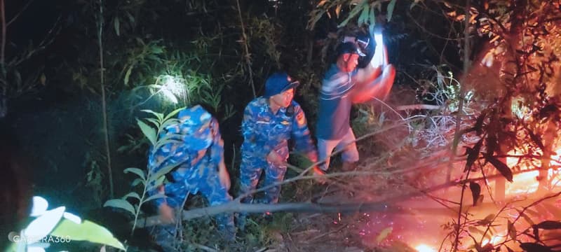 Cán bộ, chiến sĩ Trung đoàn 151 tham gia chữa cháy rừng