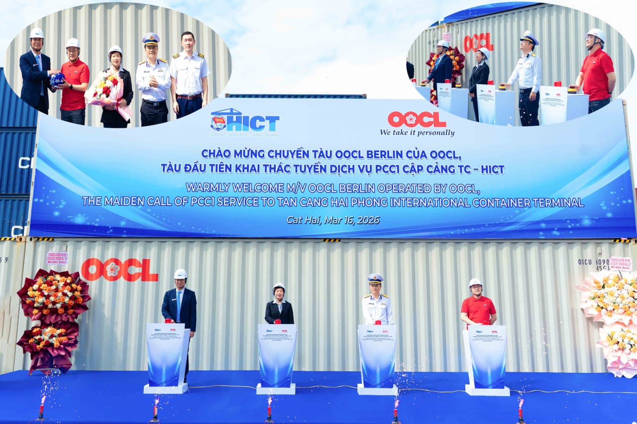 Cảng container Quốc tế Tân cảng Hải Phòng đón chuyến tàu đầu tiên của tuyến PCC1 cập cảng