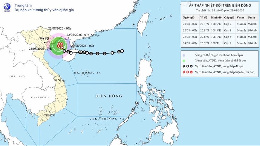 Áp thấp nhiệt đới đổi hướng, tăng cường độ trên Bắc vịnh Bắc Bộ: Khu vực Bạch Long Vĩ có gió mạnh cấp 7, giật cấp 9; Cô Tô có gió mạnh cấp 6, giật cấp 9