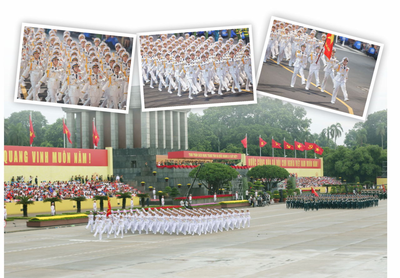 Khối sĩ quan Hải quân diễu hành qua lễ đài tại buổi Lễ tổng duyệt cấp nhà nước Lễ diễu binh, diễu hành kỷ niệm 80 năm Quốc khánh 2/9