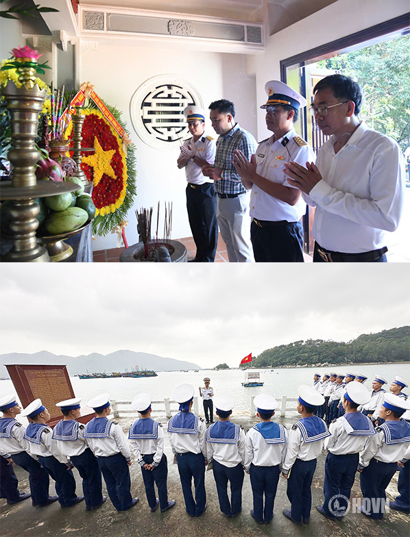 Cán bộ, chiến sĩ Hải quân dâng hương, tham quan, học tập tại di tích. Ảnh: TTV
