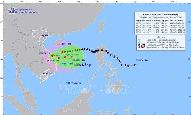 Bão số 6 cách Đà Nẵng khoảng 290km