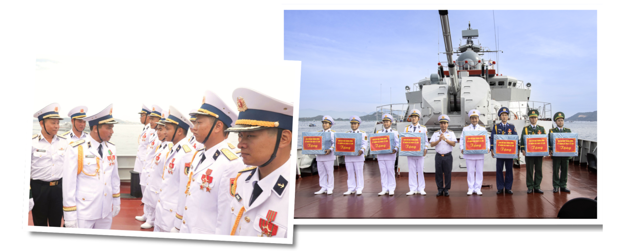 Chuẩn Đô đốc Nguyễn Văn Bách, Phó Tư lệnh, Tham mưu trưởng Hải quân động viên và tặng quà lực lượng diễu binh trên biển